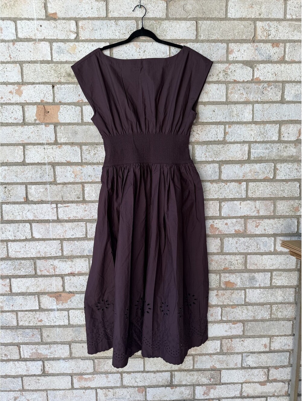 J. Crew dark brown eyelet midi dress